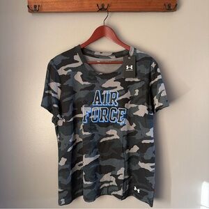 Under Armour Black & Gray Camo Air Force Tee, Ladies Loose Cut, Short Sleeve, XL